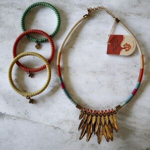 Southwestern Bohemian Colorful 4 Piece Necklace, Charm Bracelet Set